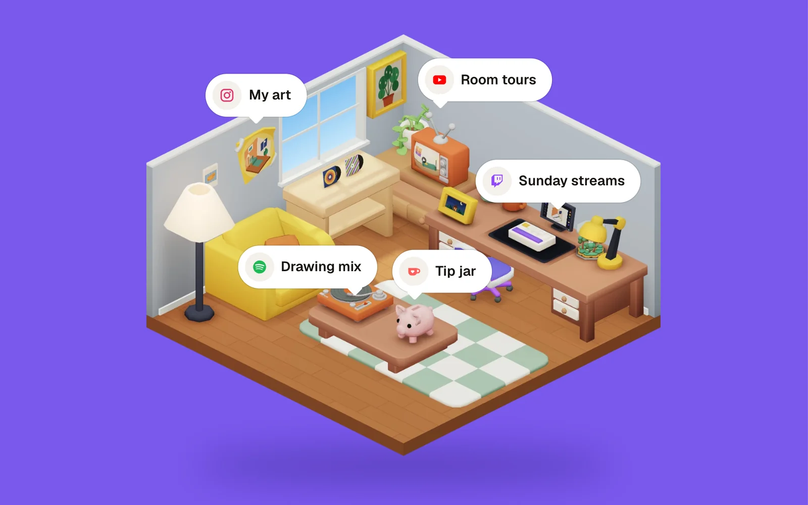 A Roomy room with links on the things in it